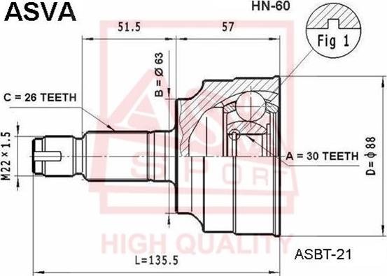 ASVA HN-60 - Шарнирный комплект, ШРУС, приводной вал autosila-amz.com