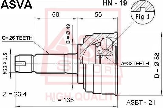 ASVA HN-19 - Шарнирный комплект, ШРУС, приводной вал autosila-amz.com