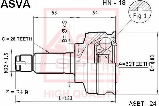 ASVA HN-18 - Шарнирный комплект, ШРУС, приводной вал autosila-amz.com