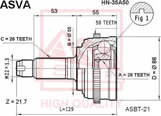 ASVA HN-35A50 - Шарнирный комплект, ШРУС, приводной вал autosila-amz.com