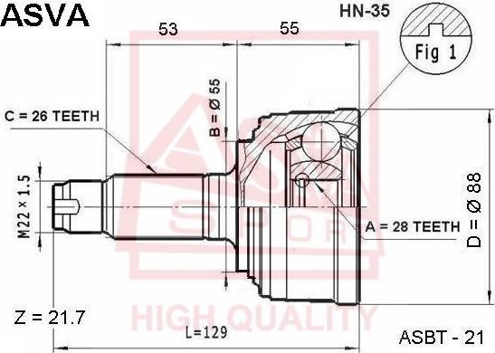 ASVA HN-35 - Шарнирный комплект, ШРУС, приводной вал autosila-amz.com