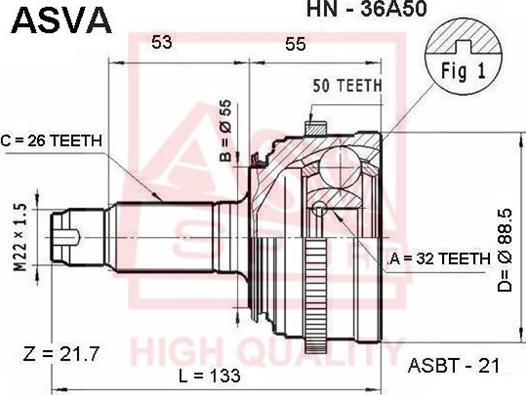 ASVA HN-36A50 - Шарнирный комплект, ШРУС, приводной вал autosila-amz.com