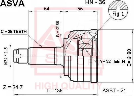 ASVA HN-36 - Шарнирный комплект, ШРУС, приводной вал autosila-amz.com