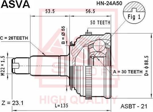 ASVA HN-24A50 - Шарнирный комплект, ШРУС, приводной вал autosila-amz.com