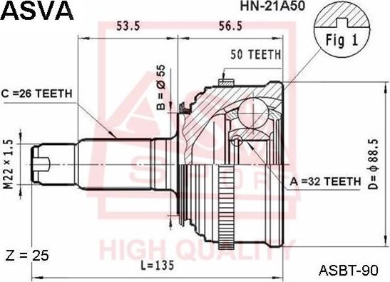 ASVA HN-21A50 - Шарнирный комплект, ШРУС, приводной вал autosila-amz.com