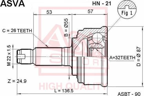 ASVA HN-21 - Шарнирный комплект, ШРУС, приводной вал autosila-amz.com