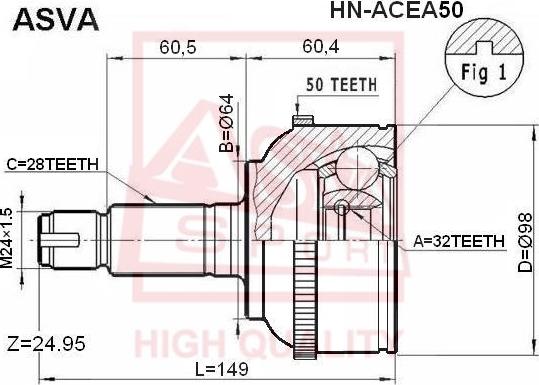 ASVA HN-ACEA50 - Шарнирный комплект, ШРУС, приводной вал autosila-amz.com