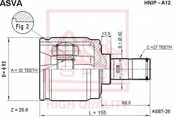 ASVA HNIP-A12 - Шарнирный комплект, ШРУС, приводной вал autosila-amz.com