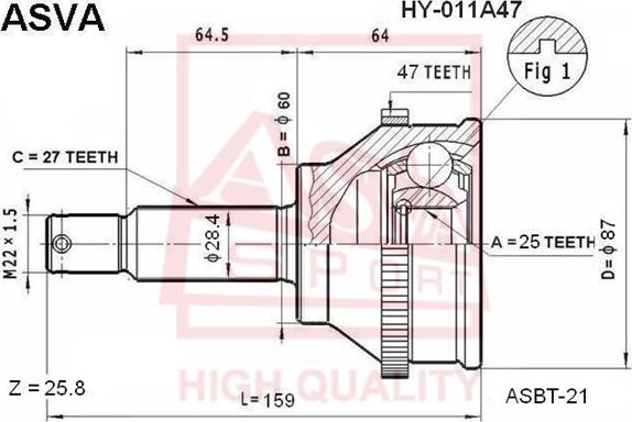 ASVA HY-011A47 - Шарнирный комплект, ШРУС, приводной вал autosila-amz.com