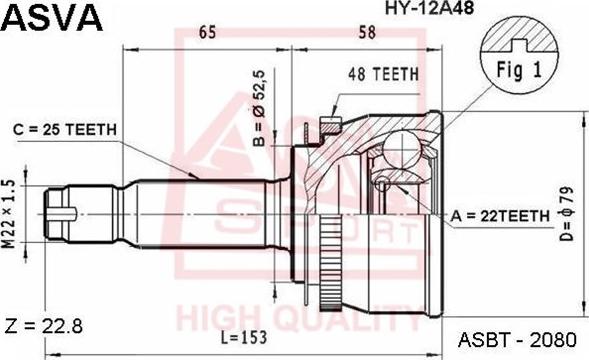 ASVA HY-12A48 - Шарнирный комплект, ШРУС, приводной вал autosila-amz.com