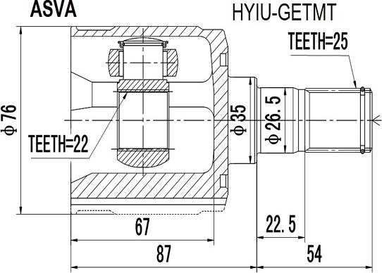 ASVA HYIU-GETMT - Шарнирный комплект, ШРУС, приводной вал autosila-amz.com