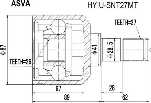 ASVA HYIU-SNT27MT - Шарнирный комплект, ШРУС, приводной вал autosila-amz.com