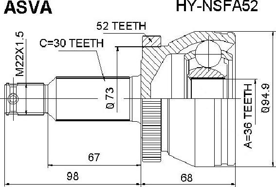 ASVA HY-NSFA52 - Шарнирный комплект, ШРУС, приводной вал autosila-amz.com
