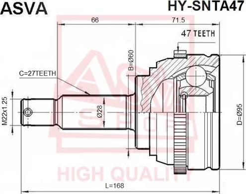 ASVA HY-SNTA47 - Шарнирный комплект, ШРУС, приводной вал autosila-amz.com