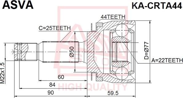 ASVA KA-CRTA44 - Шарнирный комплект, ШРУС, приводной вал autosila-amz.com