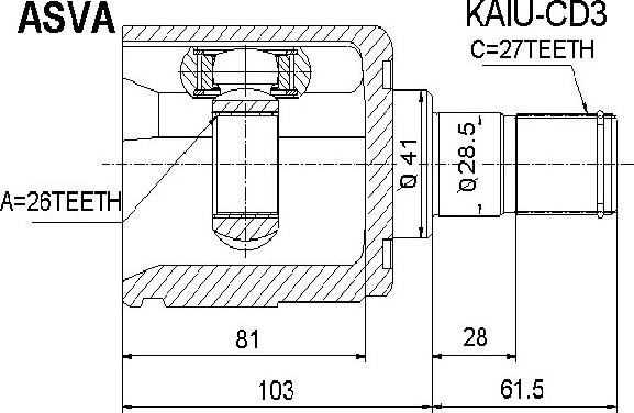 ASVA KAIU-CD3 - Шарнирный комплект, ШРУС, приводной вал autosila-amz.com