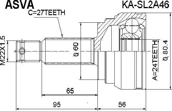ASVA KA-SL2A46 - ШРУС HYUNDAI/KIA SOUL 08- наружн. 24x60x27 1.6 4AT autosila-amz.com