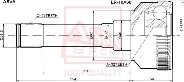 ASVA LR-10A60 - Шарнирный комплект, ШРУС, приводной вал autosila-amz.com