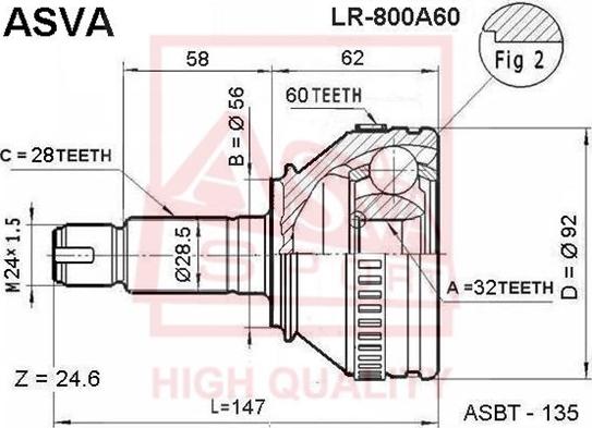 ASVA LR-800A60 - Шарнирный комплект, ШРУС, приводной вал autosila-amz.com