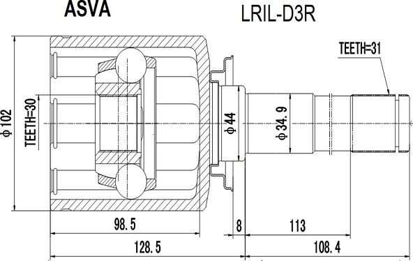 ASVA LRIL-D3R - Шарнирный комплект, ШРУС, приводной вал autosila-amz.com