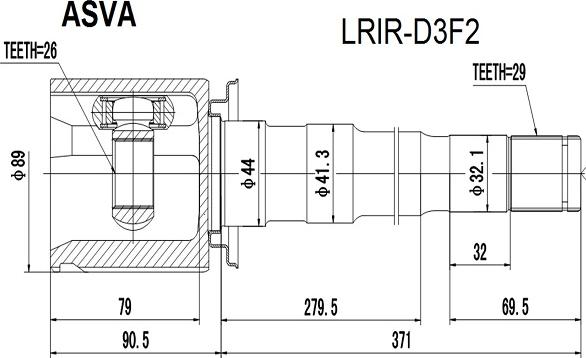 ASVA LRIR-D3F2 - Шарнирный комплект, ШРУС, приводной вал autosila-amz.com