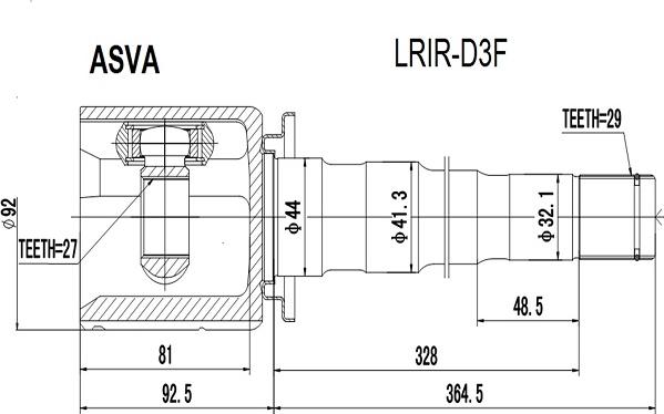ASVA LRIR-D3F - Шарнирный комплект, ШРУС, приводной вал autosila-amz.com