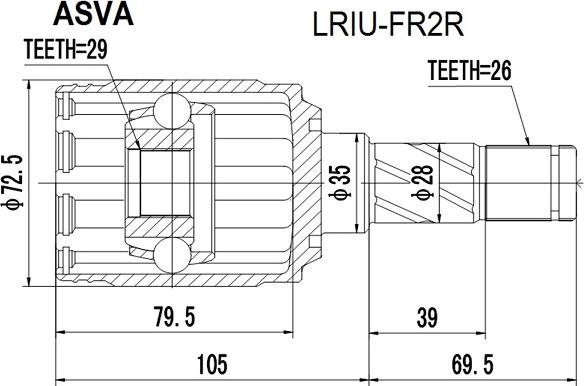 ASVA LRIU-FR2R - Шарнирный комплект, ШРУС, приводной вал autosila-amz.com