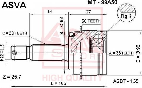 ASVA MT-99A50 - Шарнирный комплект, ШРУС, приводной вал autosila-amz.com