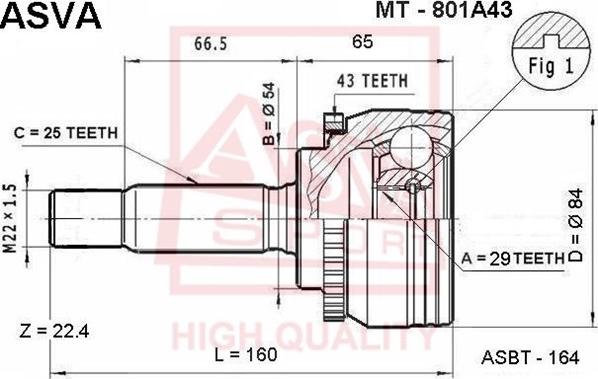 ASVA MT-801A43 - Шарнирный комплект, ШРУС, приводной вал autosila-amz.com