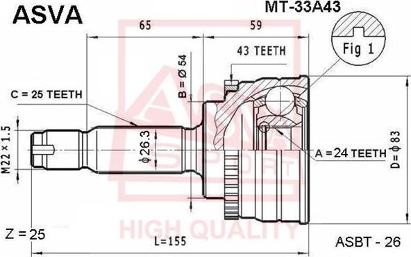 ASVA MT-33A43 - Шарнирный комплект, ШРУС, приводной вал autosila-amz.com