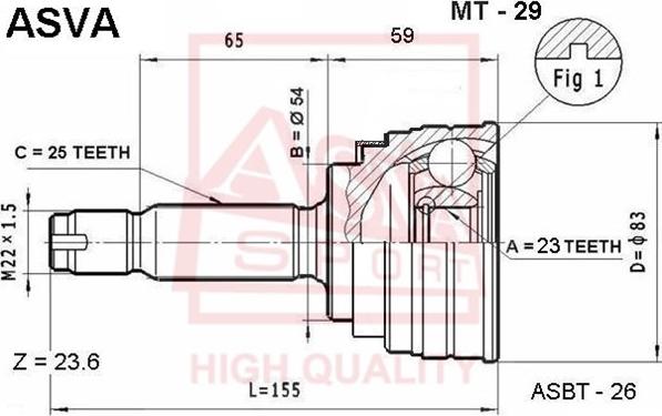 ASVA MT-29 - Шарнирный комплект, ШРУС, приводной вал autosila-amz.com