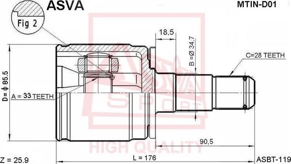 ASVA MTIN-D01 - Шарнирный комплект, ШРУС, приводной вал autosila-amz.com