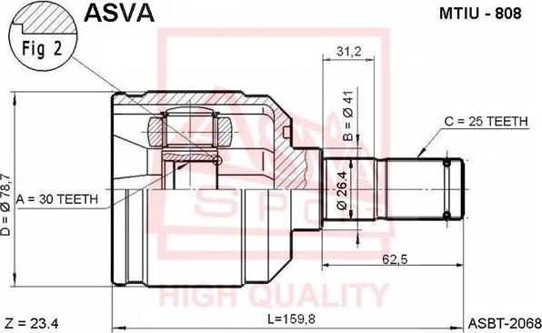 ASVA MTIU-808 - Шарнирный комплект, ШРУС, приводной вал autosila-amz.com