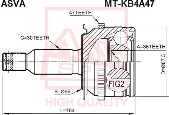 ASVA MT-KB4A47 - Шарнирный комплект, ШРУС, приводной вал autosila-amz.com