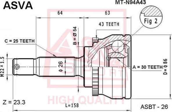 ASVA MT-N94A43 - Шарнирный комплект, ШРУС, приводной вал autosila-amz.com