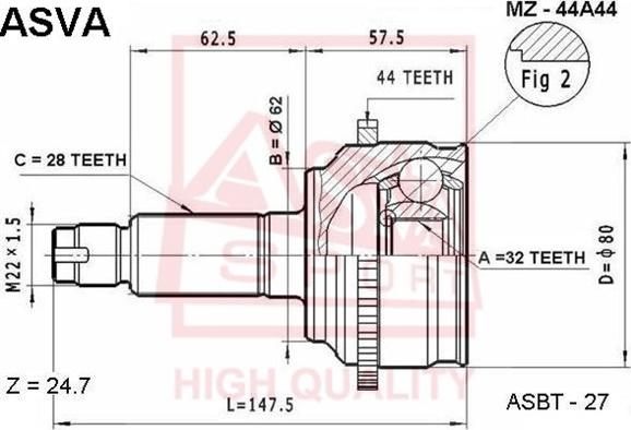 ASVA MZ-44A44 - Шарнирный комплект, ШРУС, приводной вал autosila-amz.com