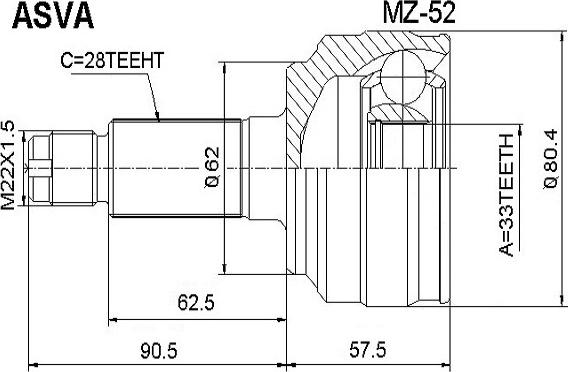 ASVA MZ-52 - Шарнирный комплект, ШРУС, приводной вал autosila-amz.com