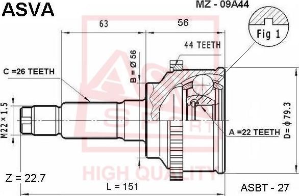 ASVA MZ-09A44 - Шарнирный комплект, ШРУС, приводной вал autosila-amz.com