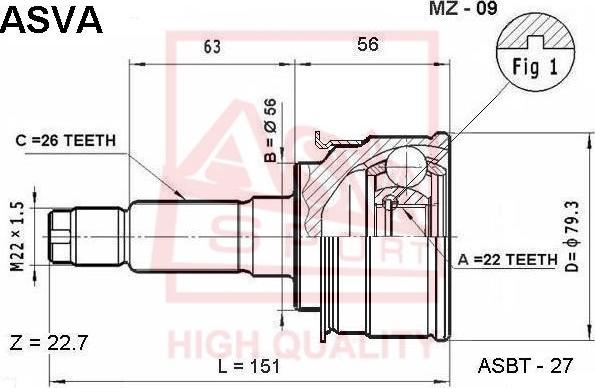 ASVA MZ-09 - Шарнирный комплект, ШРУС, приводной вал autosila-amz.com