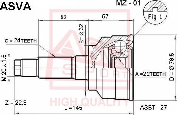 ASVA MZ-01 - Шарнирный комплект, ШРУС, приводной вал autosila-amz.com