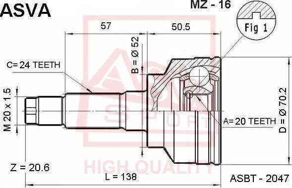 ASVA MZ-16 - Шарнирный комплект, ШРУС, приводной вал autosila-amz.com