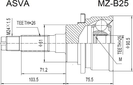 ASVA MZ-B25 - Шарнирный комплект, ШРУС, приводной вал autosila-amz.com