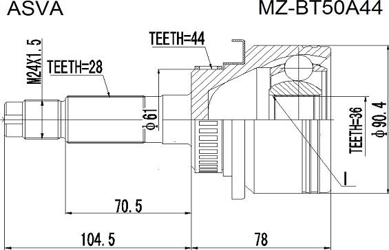 ASVA MZ-BT50A44 - Шарнирный комплект, ШРУС, приводной вал autosila-amz.com