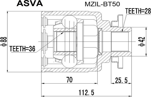 ASVA MZIL-BT50 - Шарнирный комплект, ШРУС, приводной вал autosila-amz.com