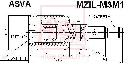 ASVA MZIL-M3M1 - Шарнирный комплект, ШРУС, приводной вал autosila-amz.com