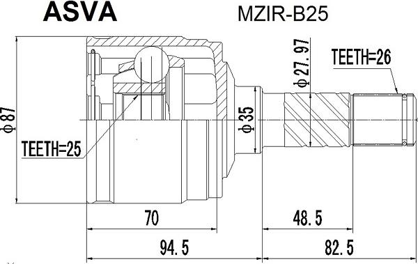 ASVA MZIR-B25 - Шарнирный комплект, ШРУС, приводной вал autosila-amz.com