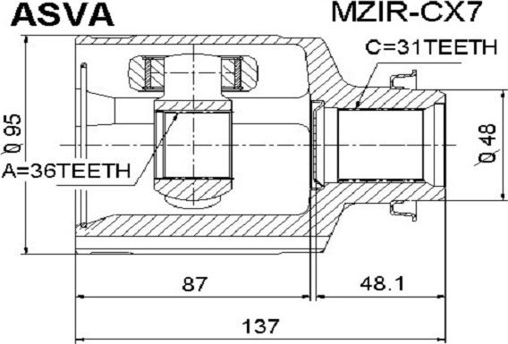 ASVA MZIR-CX7 - Шарнирный комплект, ШРУС, приводной вал autosila-amz.com