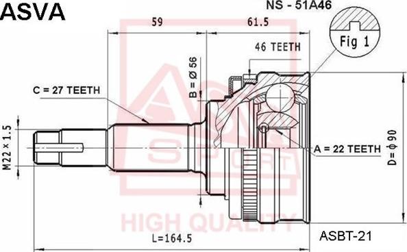 ASVA NS-51A46 - Шарнирный комплект, ШРУС, приводной вал autosila-amz.com