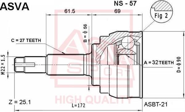 ASVA NS-57 - Шарнирный комплект, ШРУС, приводной вал autosila-amz.com