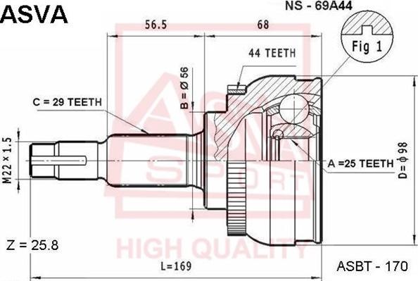 ASVA NS-69A44 - Шарнирный комплект, ШРУС, приводной вал autosila-amz.com